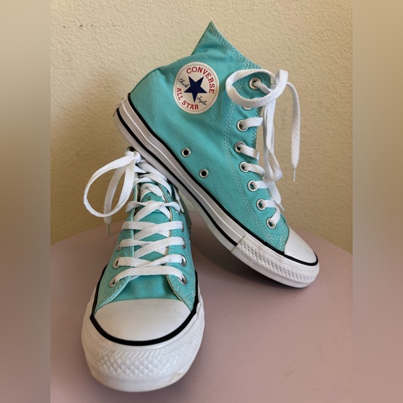 Converse High-Top Sneakers in Teal and White - Picture 10 of 16